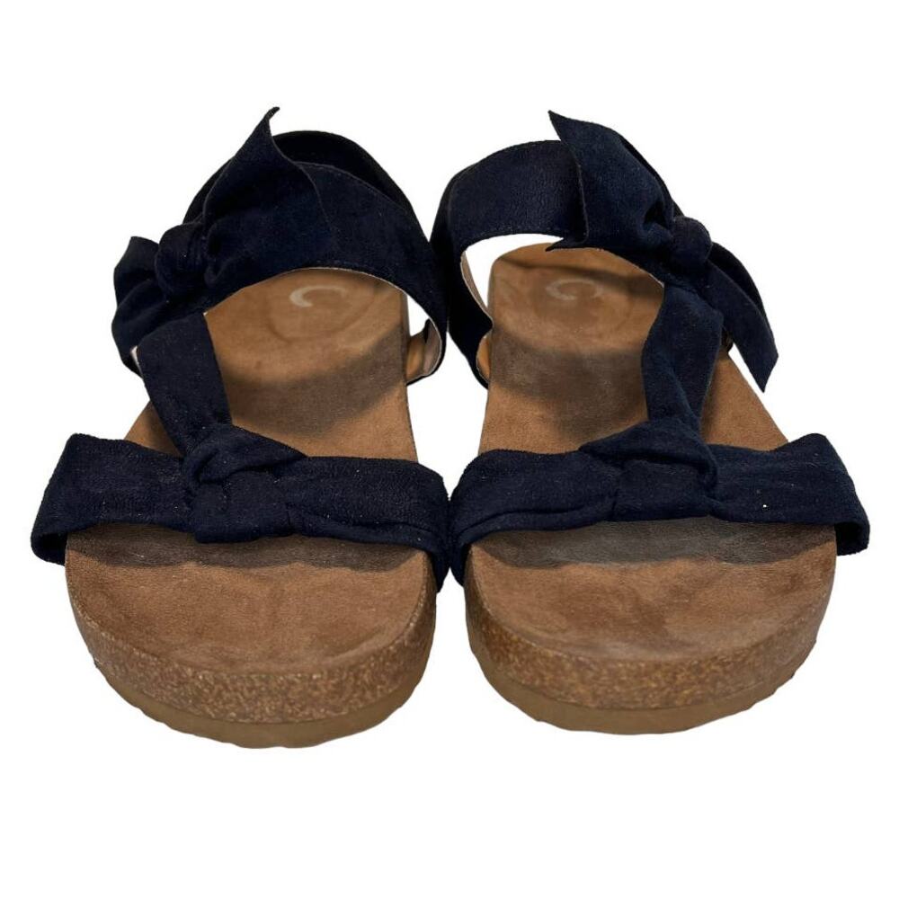 Journee Collection Xanndra Sandal Flat Navy Double Knotted Bow Size 9.5 New - Picture 5 of 12
